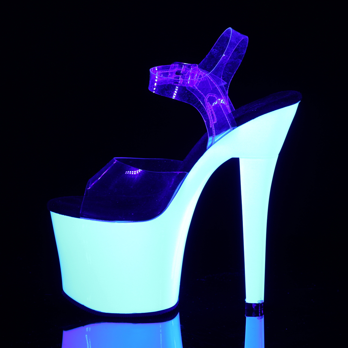 Pleaser Radiant-708UV C/NW - Priehľadné uv reaktívne sandále na vysokej platforme