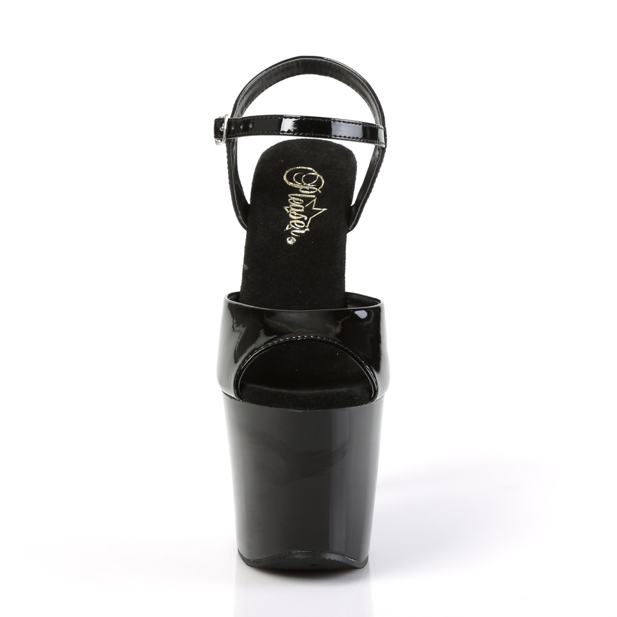 Pleaser Radiant-709 B/M - Lesklé čierne sandále na vysokej platforme