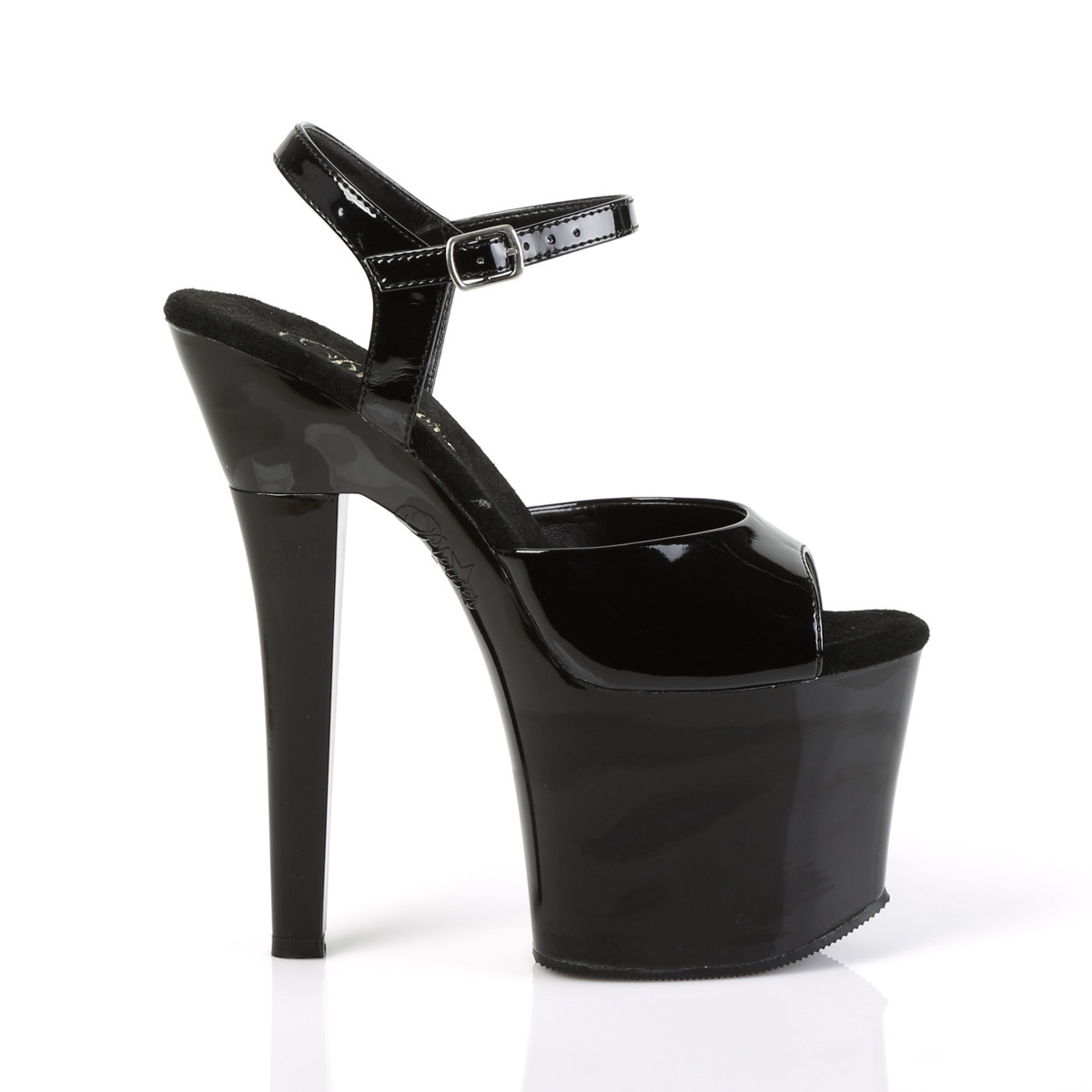 Pleaser Radiant-709 B/M - Lesklé čierne sandále na vysokej platforme