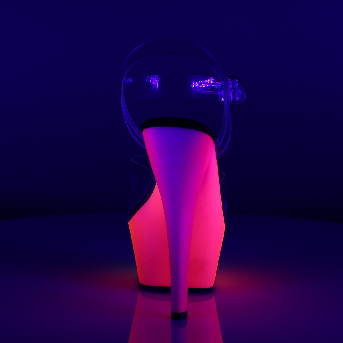 Pleaser Rainbow-208UV C/NMC - Priehľadné uv reaktívne sandále na platforme s vysokými podpätkami