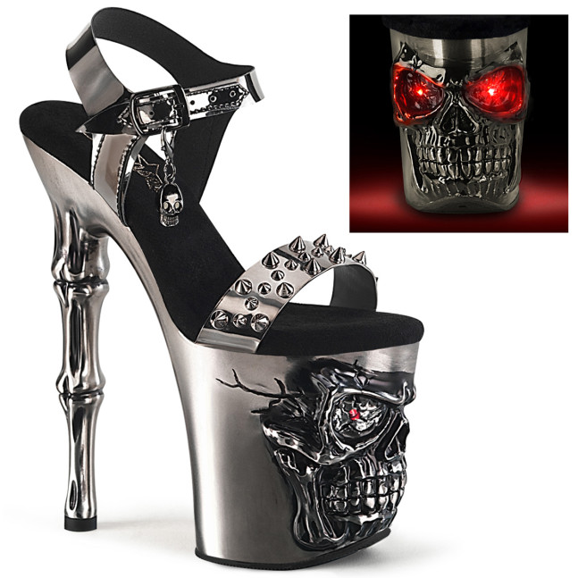 Pleaser Rapture-812-LT PWTPU/M - Strieborné svietiace sandále na vysokej platforme