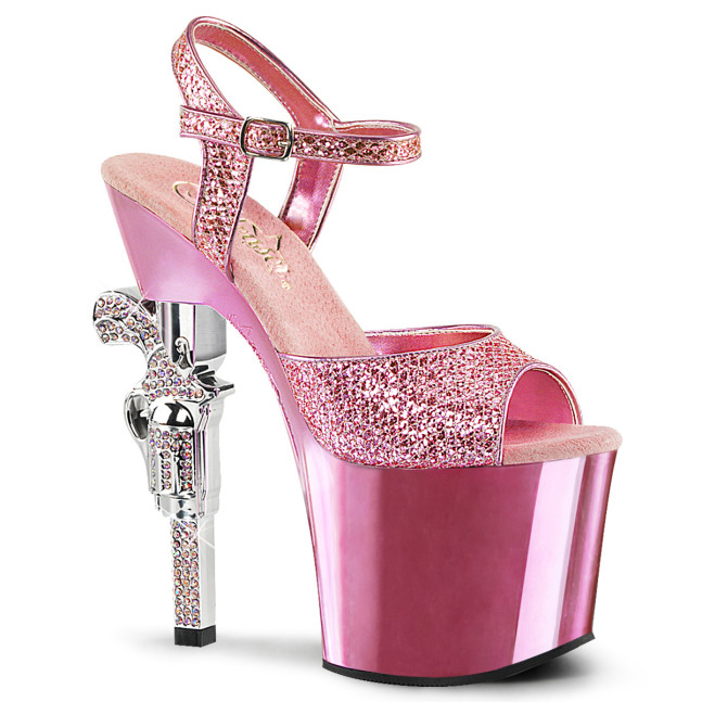 Pleaser Revolver-709G BPG/BPCH - Ružové sandále na vysokej platforme