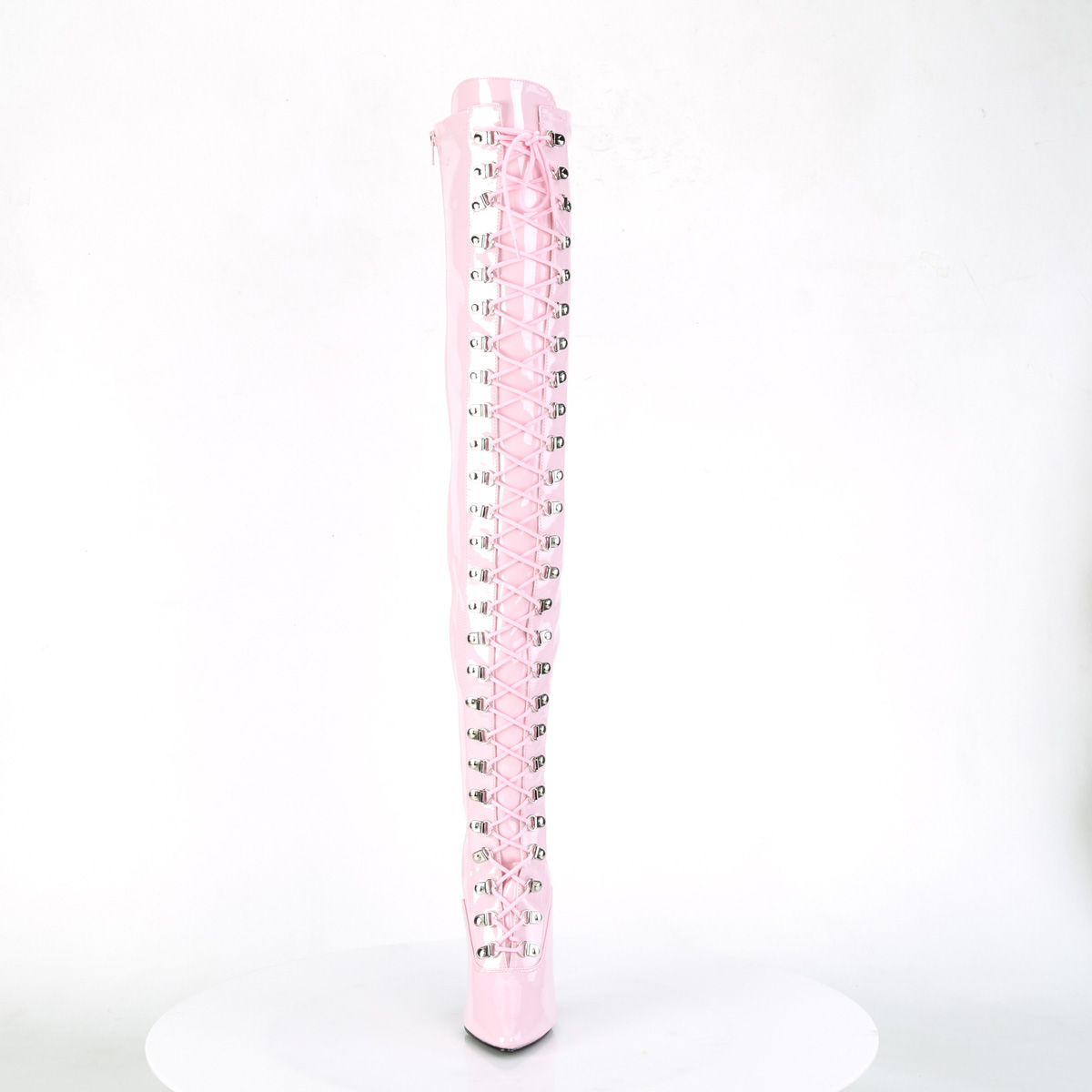 Pleaser Seduce-3024 BP - Lesklé ružové čižmy nad kolená na  opätku na vysokom podpätku