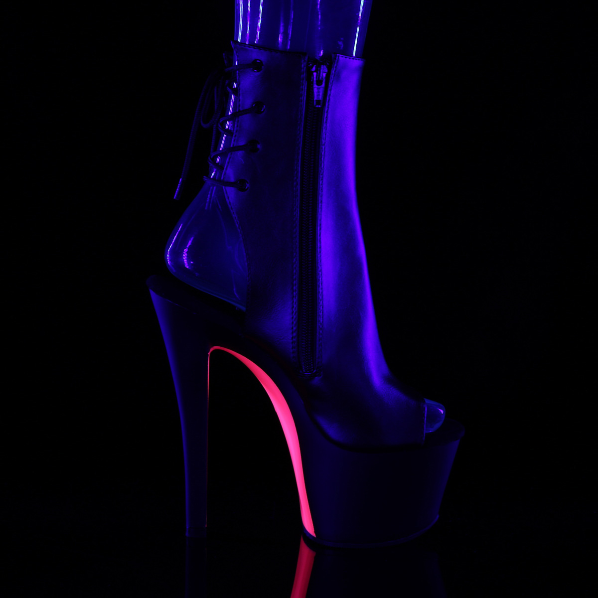 Pleaser Sky-1018TT BPU/B-NHP - Čierne čižmy s otvorenou špičkou na vysokej platforme