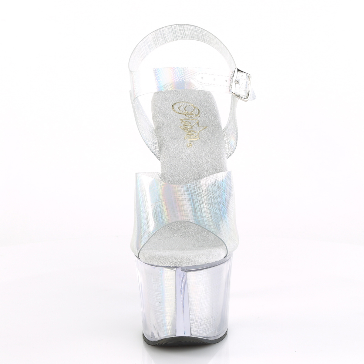 Pleaser Sky-308N-CRHM SHG/M - Strieborné sandále na vysokej platforme