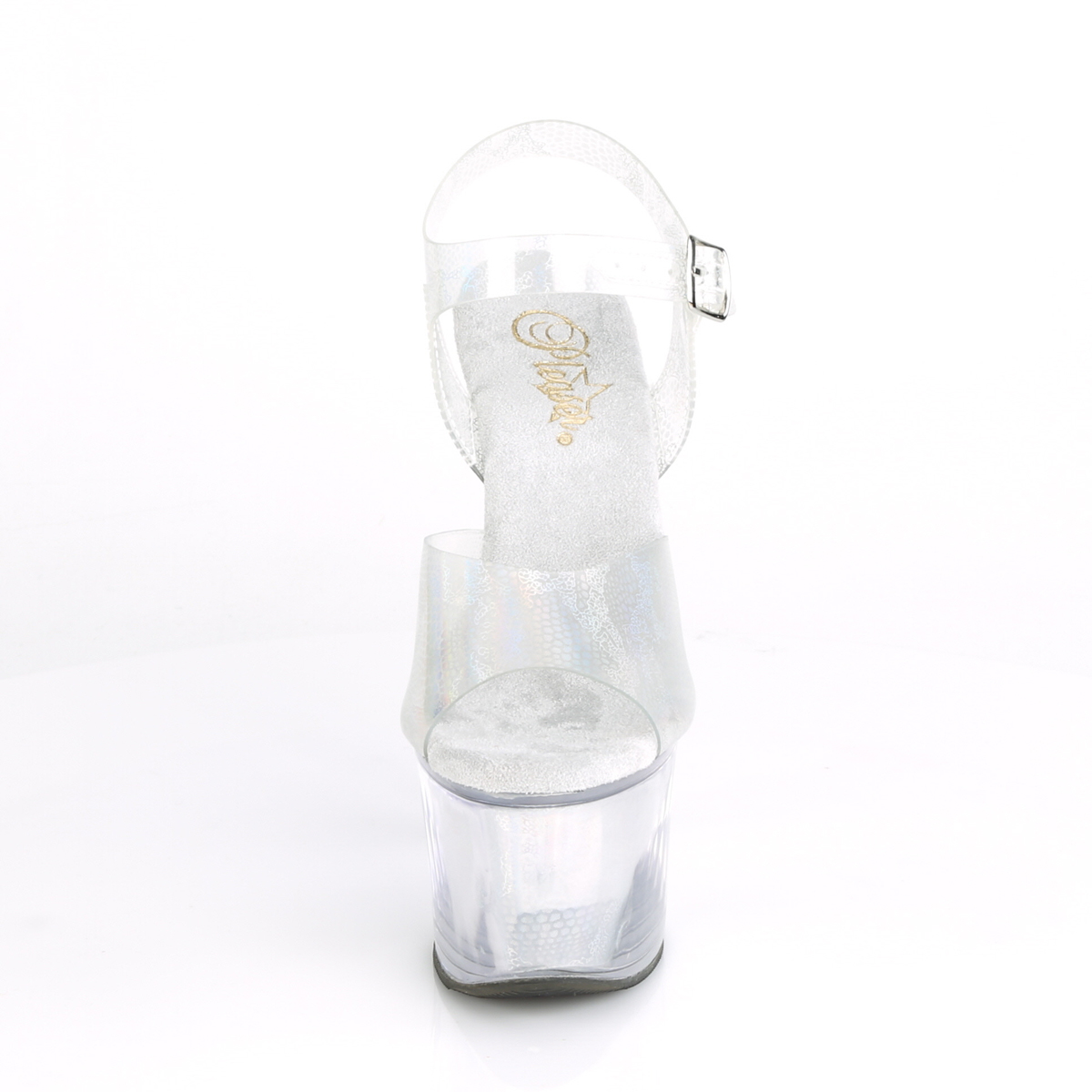 Pleaser Sky-308N SHGTPU/M - Strieborné sandále na vysokej platforme