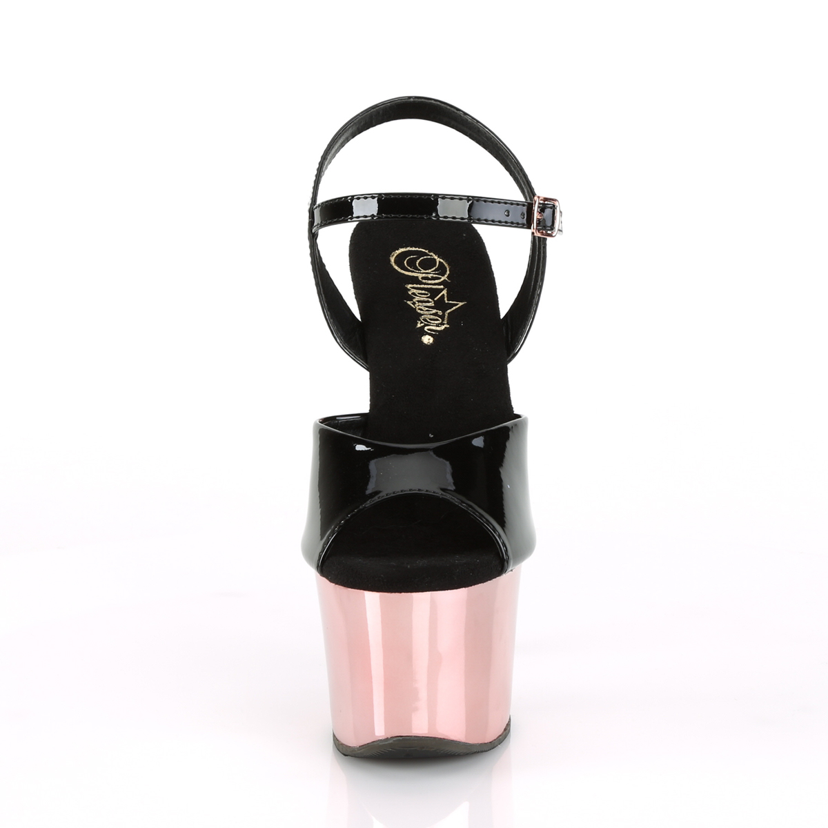 Pleaser Sky-309 B/ROGLDCH - Lesklé čierne sandále na vysokej platforme