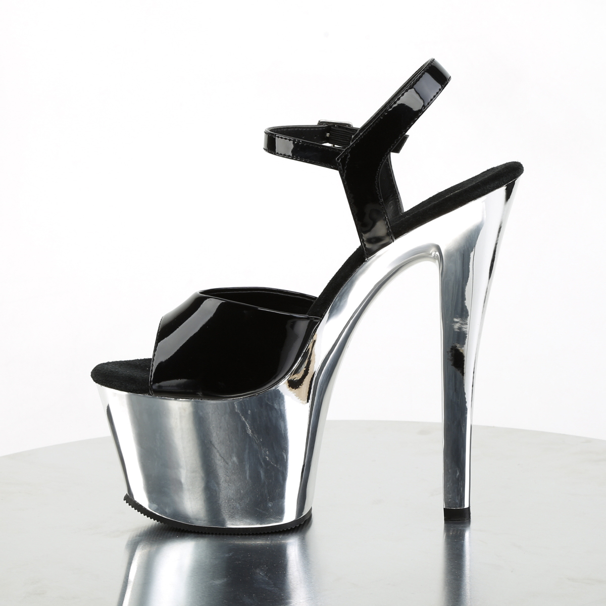 Pleaser Sky-309 B/SCH - Lesklé čierne sandále na vysokej platforme