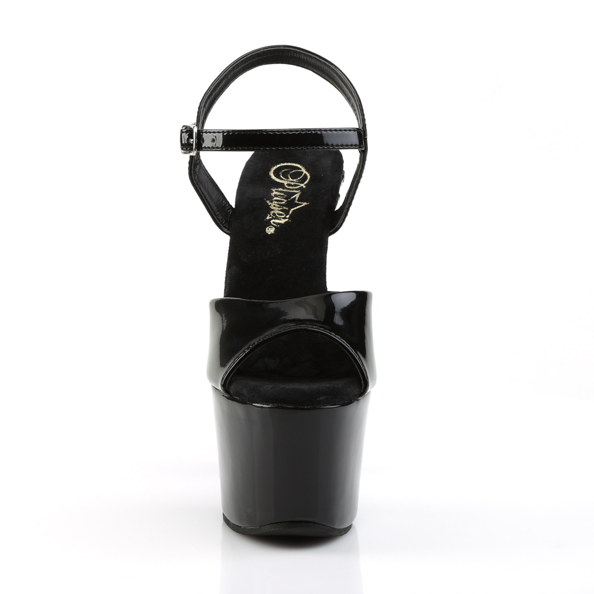 Pleaser Sky-309FH-06 BR/B - Lesklé čierne sandále na vysokej platforme