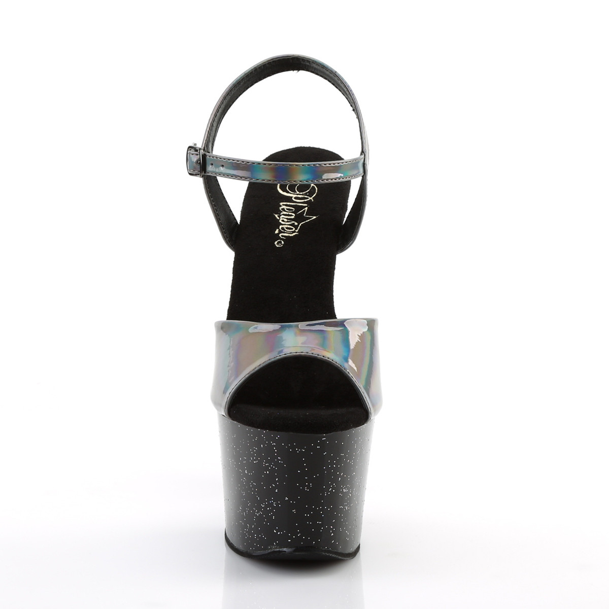 Pleaser Sky-309HG PWHG/B - Lesklé strieborné sandále na vysokej platforme