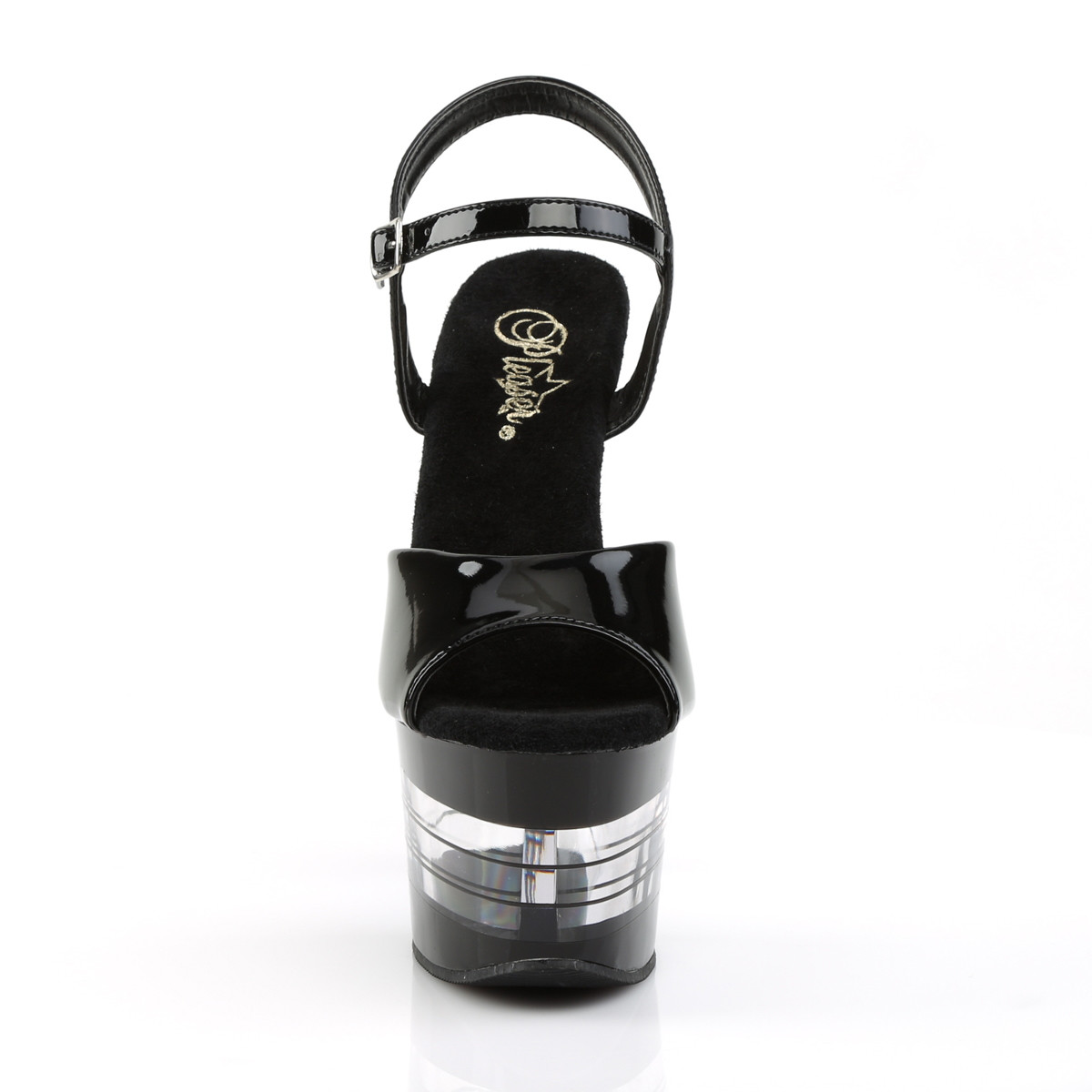 Pleaser Sky-309LN B/M - Lesklé čierne sandále na vysokej platforme