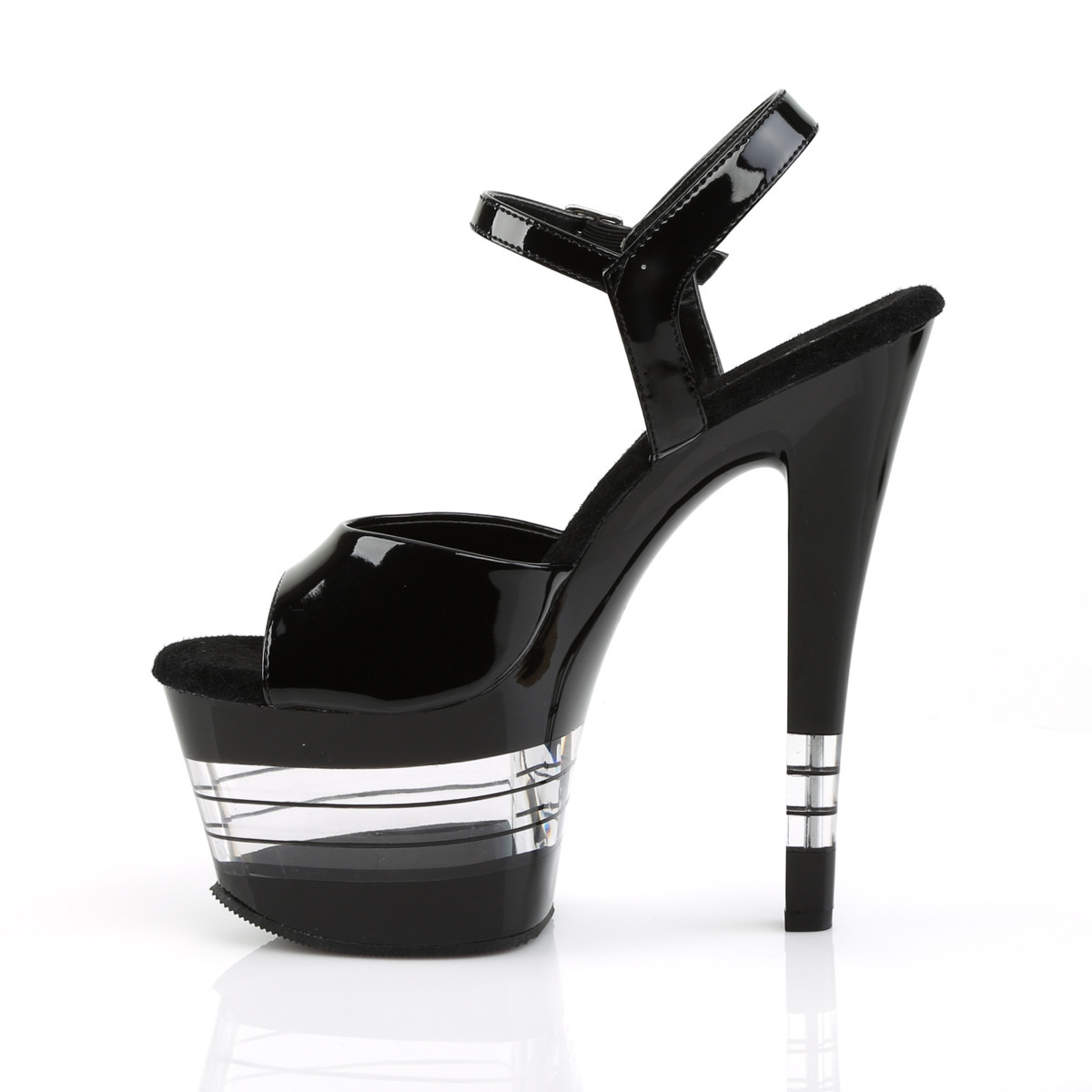 Pleaser Sky-309LN B/M - Lesklé čierne sandále na vysokej platforme