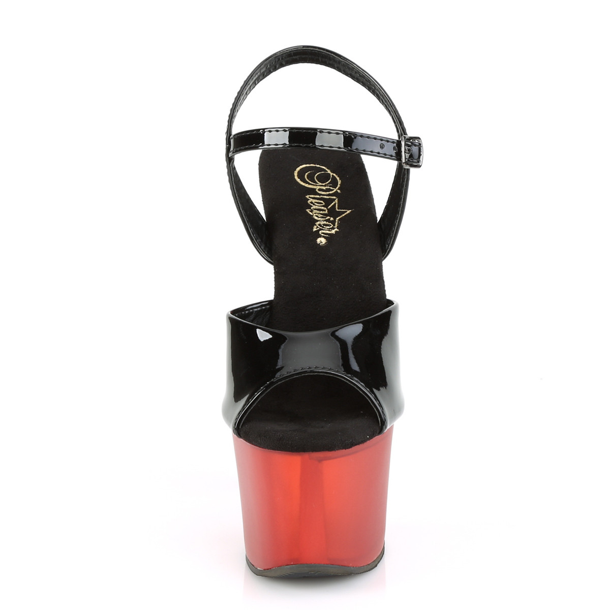 Pleaser Sky-309T B/R - Lesklé čierne sandále na vysokej platforme