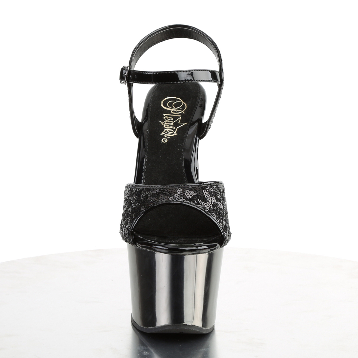 Pleaser Sky-310SQ B/PWCH - Čierne sandále na vysokej platforme