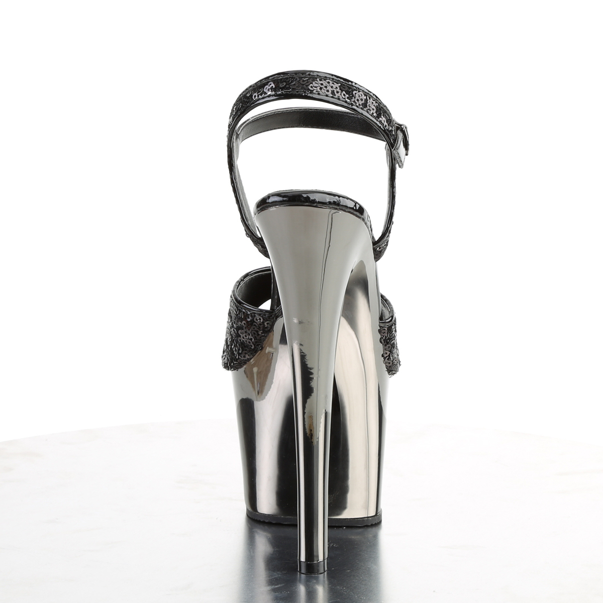 Pleaser Sky-310SQ B/PWCH - Čierne sandále na vysokej platforme