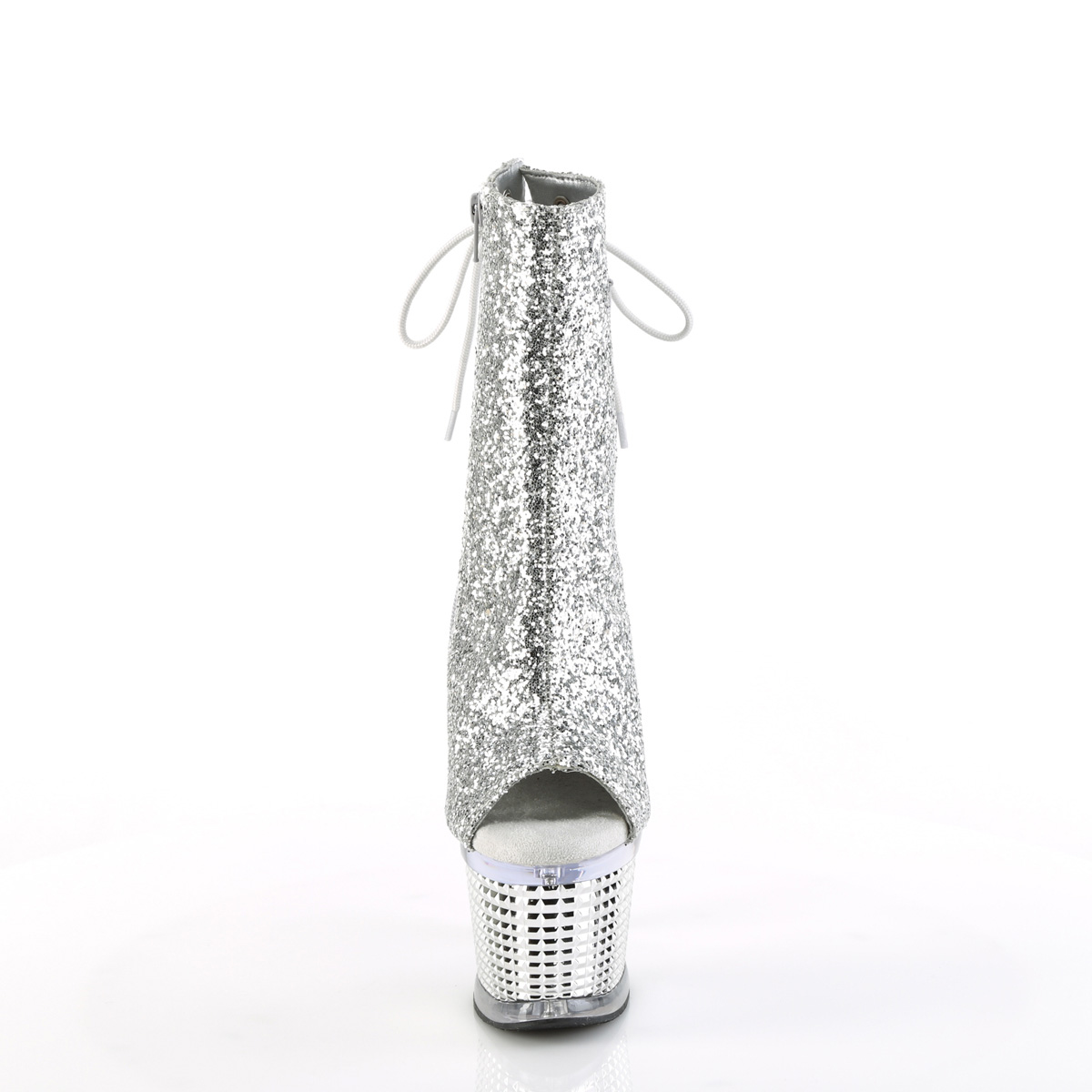 Pleaser Spectator-1018G SG/C-SCH - Strieborné čižmy s otvorenou špičkou na vysokej platforme