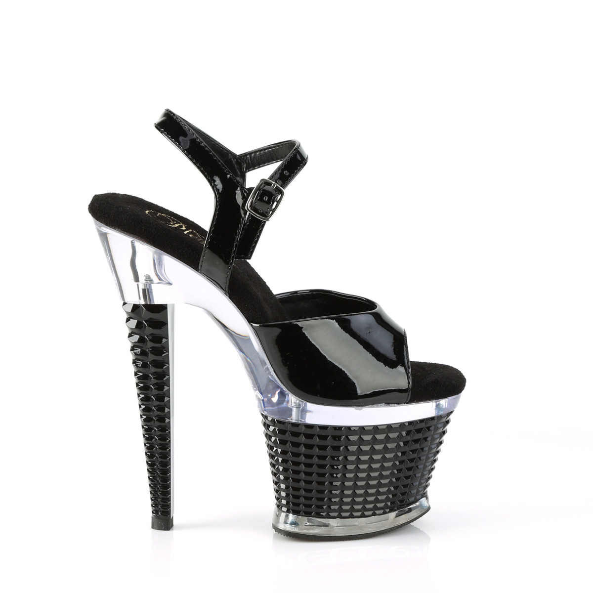 Pleaser Spectator-709 B/C-B - Lesklé čierne sandále na vysokej platforme