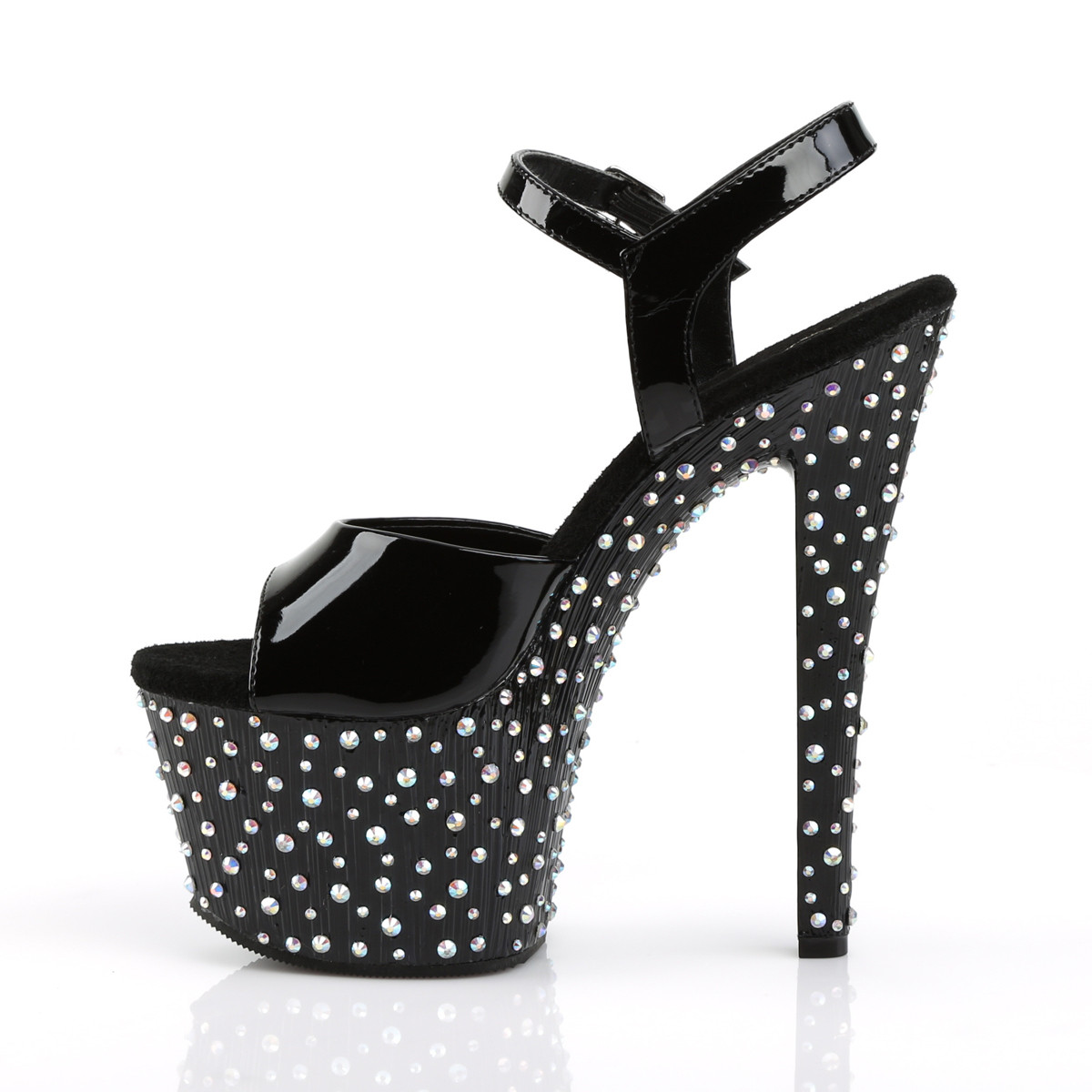 Pleaser Stardance-709 B/M - Lesklé čierne sandále na vysokej platforme