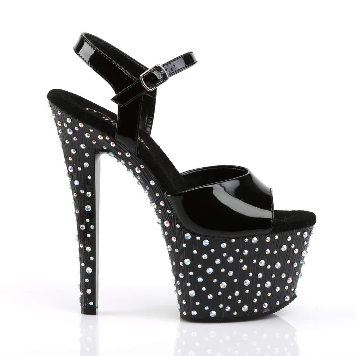 Pleaser Stardance-709 B/M - Lesklé čierne sandále na vysokej platforme