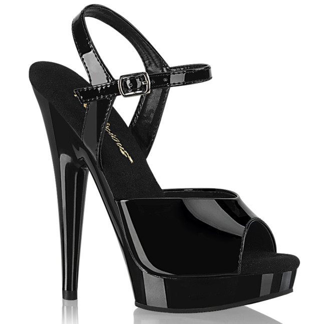 Fabulicious Sultry-609 B/M - Lesklé čierne sandále na vysokom podpätku