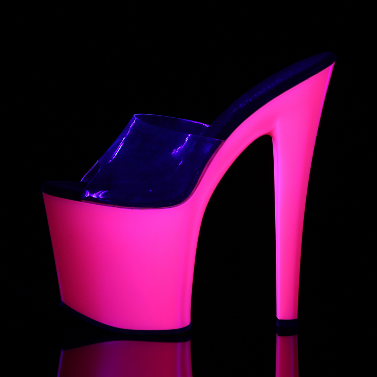 Pleaser Taboo-701UV C/NP - Priehľadné uv reaktívne sandále na vysokej platforme