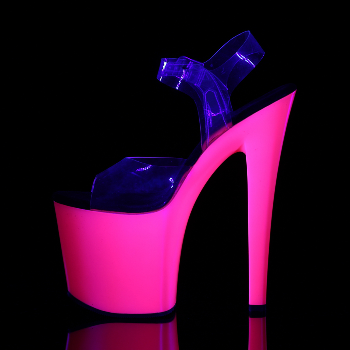 Pleaser Taboo-708UV C/NP - Priehľadné uv reaktívne sandále na vysokej platforme