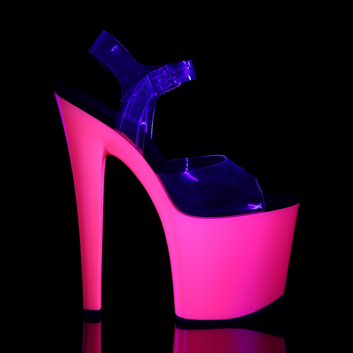 Pleaser Taboo-708UV C/NP - Priehľadné uv reaktívne sandále na vysokej platforme