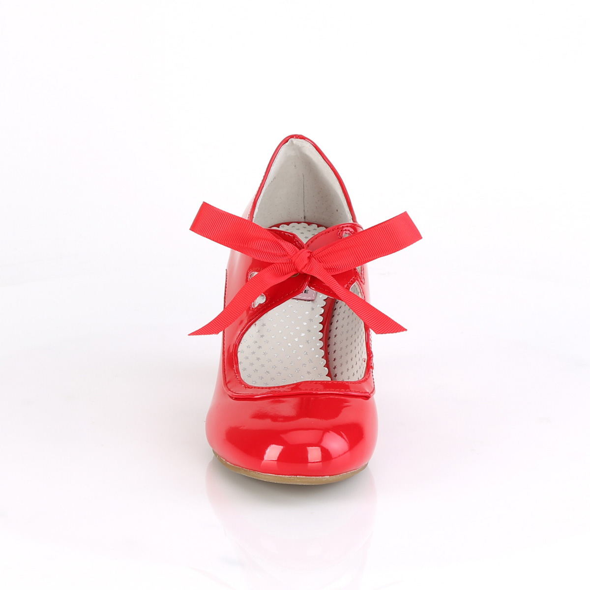 Pin Up Couture Wiggle-32 R - Lesklé červené lodičky s remienkami so širokými podpätkami