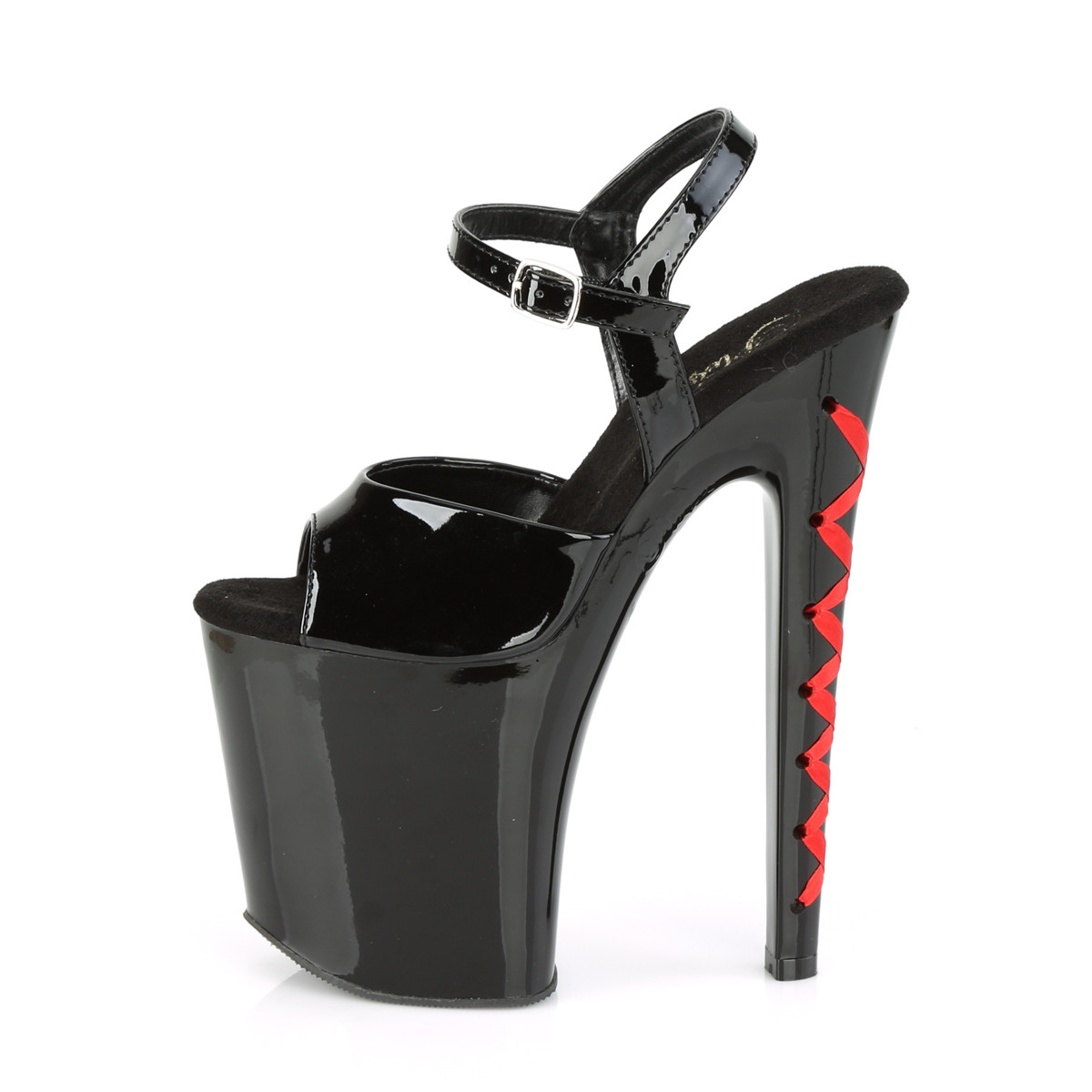 Pleaser Xtreme-809CLH B/B-R - Lesklé čierne sandále na vysokej platforme