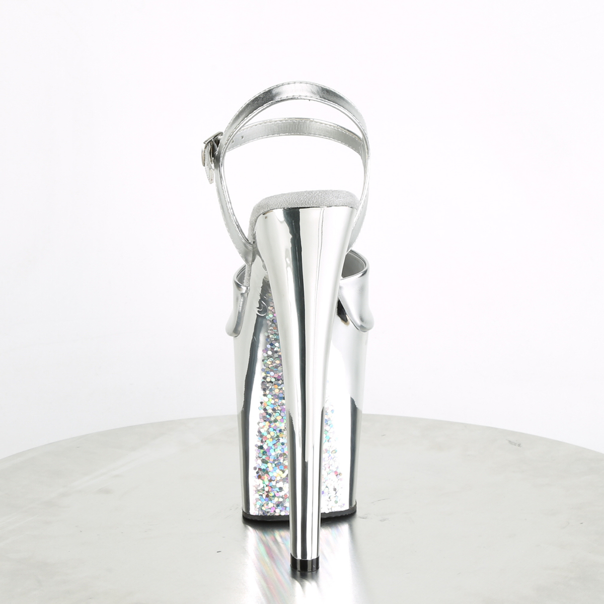 Pleaser Xtreme-809TTG SMPU/SCH - Strieborné sandále na vysokej platforme