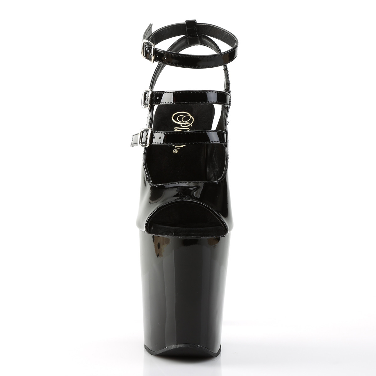 Pleaser Xtreme-873 B/M - Lesklé čierne topánky s remienkom cez kotník na vysokej platforme